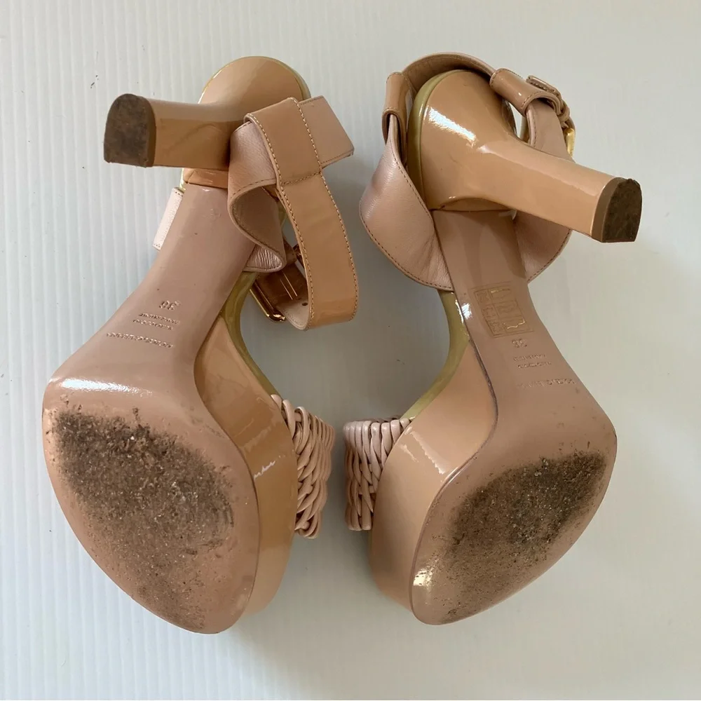Dolce & Gabbana Pink Nude Woven Platform Sandal Heels size EU 36 US 5.5
